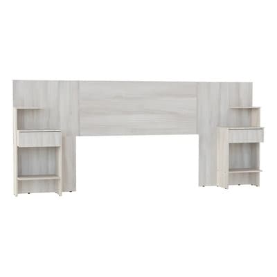 Muebles Orlandi Respaldo De Cama Premium Regulable Con Mesas De Luz Y Estantes En Color Abedul