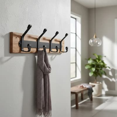 Decorshop Perchero Pared Organizador Hierro Y Madera 5 Brazos Dobles Negro