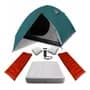 Sln Combo Carpa 4p Colchón 2 Pzas + Almohadas + Inflador Bolsas Verde-gris
