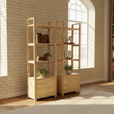 Ohventas Biblioteca 60 Cm Cajones Macizo Organizador Estantes Madera Sin Pintar