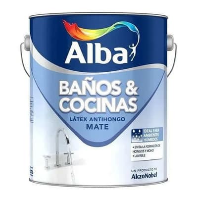 Alba Pintura Látex Antihongo Alba Mate Baños Cocinas Blanco 1 Litro