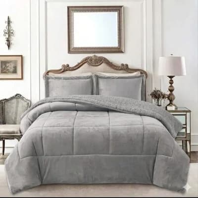 Guemma Oferta Edredon Con Corderito Queen 2 1/2 Super Calentitos Gris Claro 700 G Cuadro