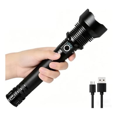 Huukers Linterna Táctica Recargable Usb De Largo Alcance Led Blanco Negro