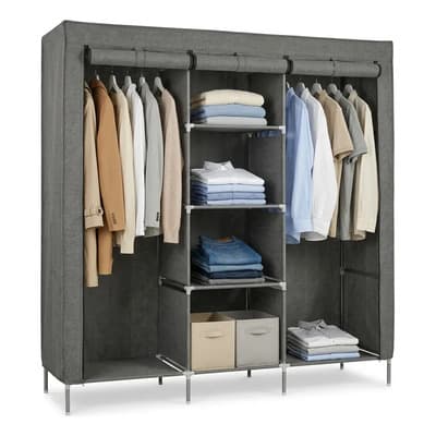 Generic Armario Ropero Portatil Tela 9 Compartimentos 2 Barras Estructura Metalica Tubular Gris Para Dormito