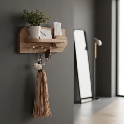 Kov Design Recibidor Perchero Con Estante Madera Pared- Alaska 40x15cm Simil Madera
