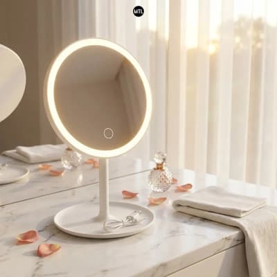 Mtl Espejo De Mesa Mtl Redondo Luz Led Encendido Tactil Iluminacion Natural Diseño Compacto Portatil Bas