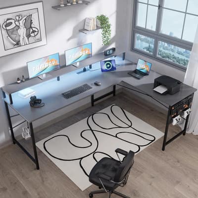 Pamray Escritorio En Forma De L Pamray De 64 Pulgadas Con Luces Led Gris
