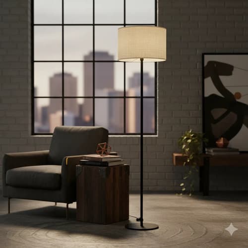 Luminayco Lampara De Pie Industrial Living E27 Hierro Negro Arpillera