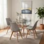 Ballsellings Mesa De Comedor Redonda De Vidrio Pata Madera - Eames 100 Cm Transparente Marrón Claro
