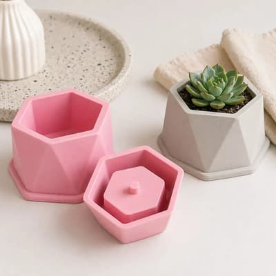 Zuleika Molde Silicona Maceta Hexagonal Grande Acrílico Cemento Vela Rosa
