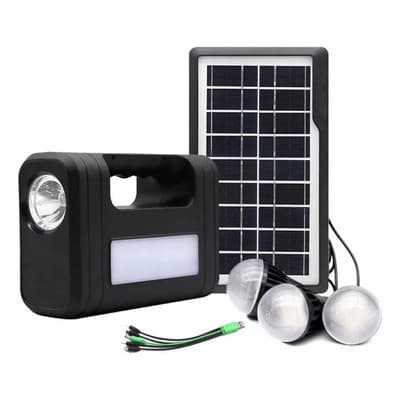 Gdlite Kit Panel Solar Monocristalino Gdlite Con Batería Y 3 Bombillos Led, Negro 6v 5v