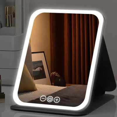 Gimify Espejo Maquillaje Led Plegable Luz Fría Cálida Natural Usb Negro