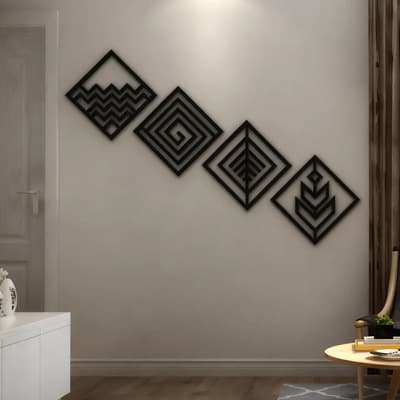 Imback Cuadro De Madera Calada Mdf Moderno Decorativo 4 Elementos Imback Color Negro