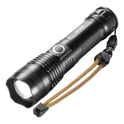 Motoma Linterna Táctica Led Motoma Recargable Usb 500 Lumens Zoom 5 Modos Blanco Negro