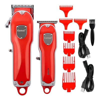 Kemei Cortadora De Pelo Inalámbrica Kemei Lfj-km-3911 Recargable + Patillera Rojo