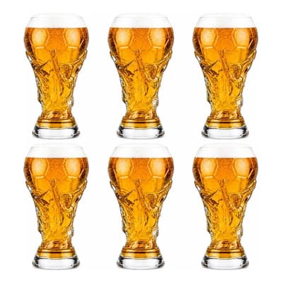 Fullstock Kit X6 Vaso Copa Del Mundo Vidrio Chopp Original Futbol 0.5l Transparente