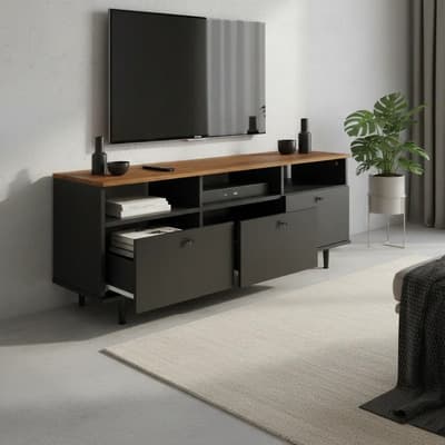 Centro Estant Rack De Tv Hasta 55 Mt5000 Centro Estant Negro Paraiso Ancho 130 X Alto 51 Cm