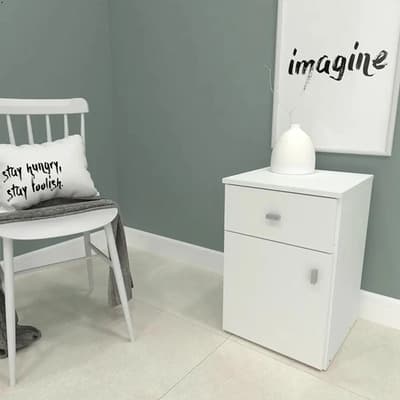 Mosconi Mesa De Luz 1 Puerta 1 Cajón Blanca 50x55 Cm Mosconi Dormitorio Mate Blanco