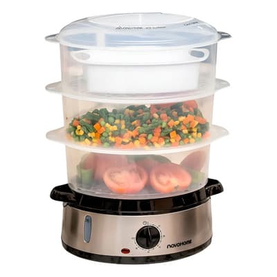 Novohome Vaporera Electrica Novohome 3 Bandejas / Niveles 9 Lts 800 W Temporizador Plateado 50 Hz /60 Hz