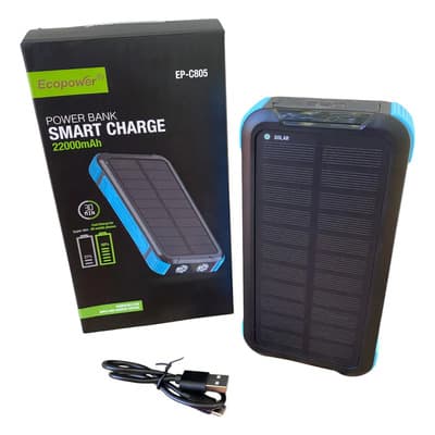 Ecopower Power Bank Solar Ecopower 22000mah Carga Rápida Negro/azul Ep-c805