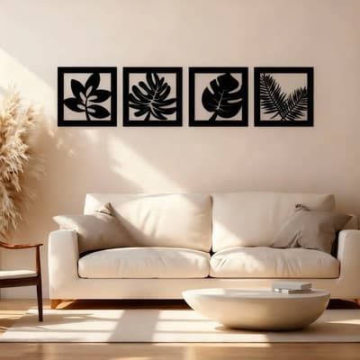 Imback Cuadro De Madera Calado Mdf Hojas Moderno Living Decorativo Imback Color Negro