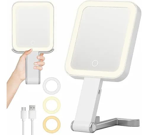 Generic Espejo De Maquillaje Led Recargable Portátil Luz Tricolor