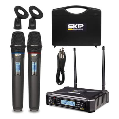 Skp Set X2 Micrófonos Inalámbricos Skp Uhf 600 Pro 300 Canales Color Negro