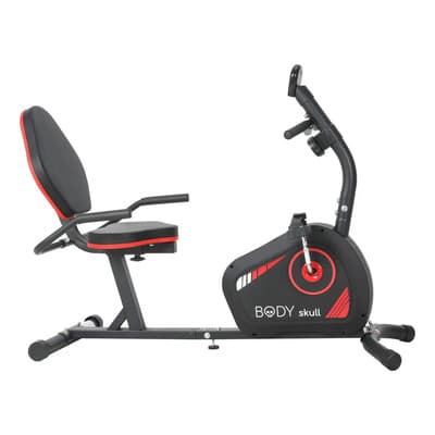 Body Skull Bicicleta Fija Horizontal Body Skull Resistencia Magnética 8 Niveles 100kg Lcd Rojo