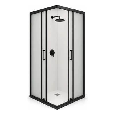 Gorena Mampara Gorena Box De Ducha York 90cm Cabina Recta S/base Armazón Negro Panel Esfumado