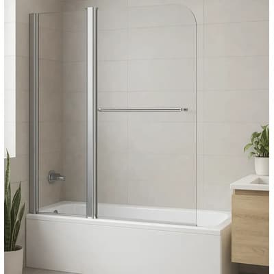 Aries Mampara Baño Paño Fijo + Rebatible 0,91 X 1,40 Vidrio 6mm Vidrio Transparente Plateado