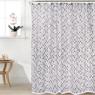 Eliplast Cortina De Bano Gruesa Reforzada Moderna + Ganchos Negro/blanco