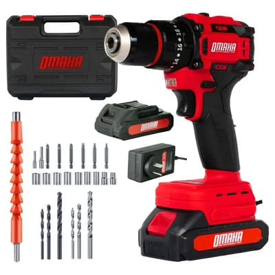 Omaha Taladro Atornillador Percutor Omaha Inalámbrico 2 Baterías Y Maletín Rojo
