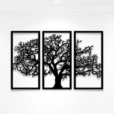 Fierro 100% Argento Cuadro Triptico Arbol De La Vida Calado En Mdf Plus Negro Negro