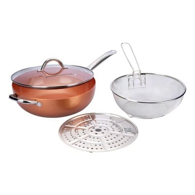Eternity Copper Wok Extra Grande Wok Eternity Copper Cerámica Antiadherente Cobre 30cm 5l Con Tapa