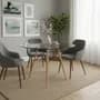 Diaz Home Mesa De Comedor Redonda De Vidrio Pata Madera - Eames 100 Cm Transparente Marrón Claro