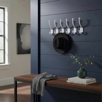 H Crovara Percha Doble Gancho Perchero Pared Blanco Kit X 10un. Plateado