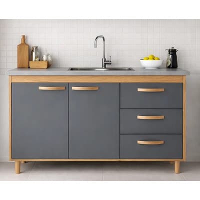 Amv Mueble Bajo Mesada 120cm 2ptas 3cajones Organizador Grafito/teca