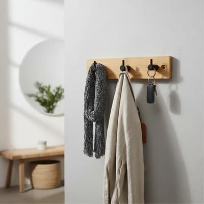 Vgo Perchero De Pared Bambu Organizador Ropa Hogar Ganchos X3 Color Marrón Claro