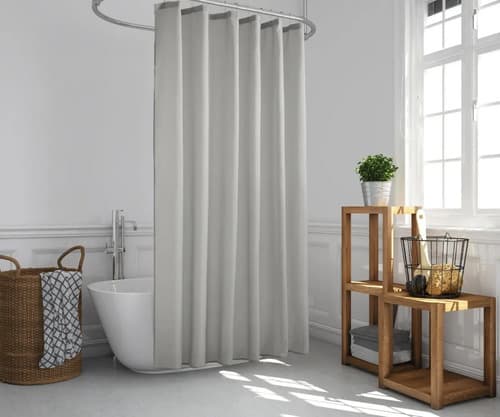Distrito Blanco Cortina De Baño Tela Lino Jackard C/ Ganchos Rolller Premium