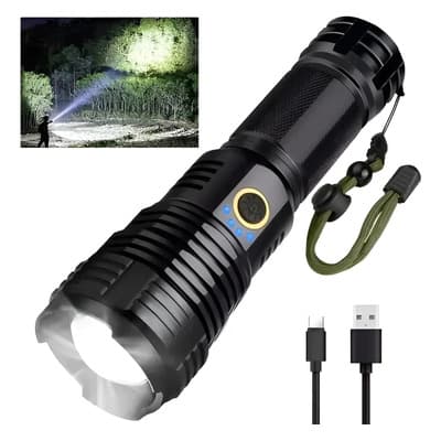 Cree Led Alt Pot + + Linterna Recargable + 2000 Lum Super Brillante Usb 5 Modos Blanca Negra
