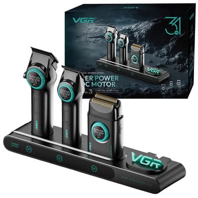 Vgr Kit Máquina De Cortar Pelo Afeitadora Barbería Vgr 3en1 Luz Negro