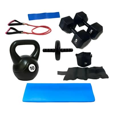 360 Fitness Pesa Rusa 10 Colchoneta Mancuerna Rueda Banda Tobillera Kit. Colchoneta Mh5x2 Pr10 T2- Bcx1 - Ra16- 