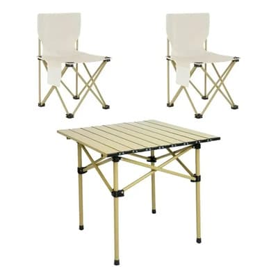 Mesa Camping Plegable Set Mesa Y 2 Sillas Plegables Camping Portátil Enrollable