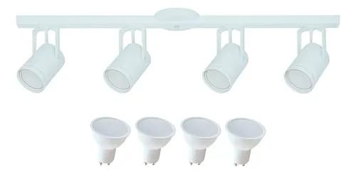 Iluminación Fábrica Base Riel Pared Techo Con 4 Spots Rectos Con Dicroica Led 7w
