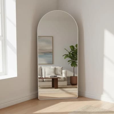 Lemirk Espejo Arco 120x50 Cm Marco Medio Punto Capilla Pvc Blanco