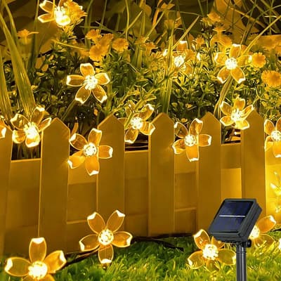 Topluva Guirnalda 50led Luz Solar Flor Cerezo 5mts Exterior Navidad Luz Cálida