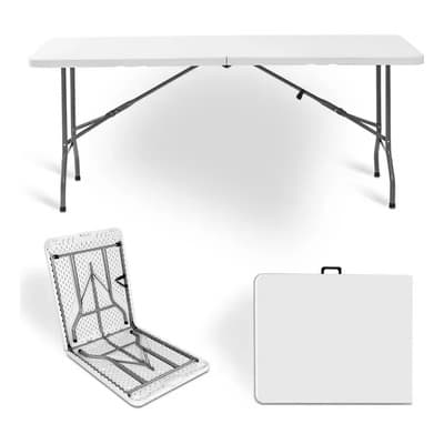 Klh Home Mesa Plegable 180cm Tipo Valija Catering Reforzada Blanco