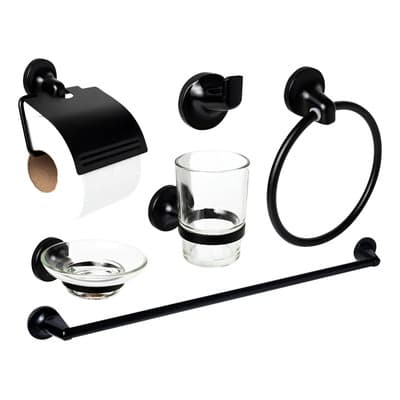 Tawak Set Accesorios Baño Tawak 6 Piezas Negro Mate Acero Vidrio Ac07