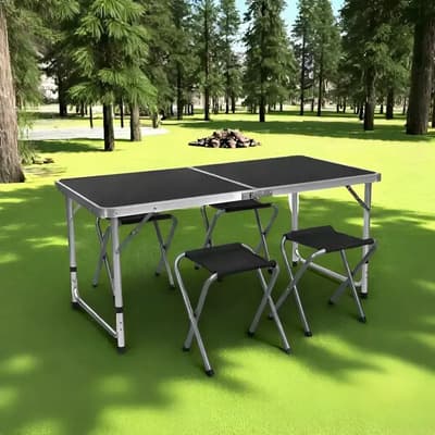 Mp Import Mesa Plegable Portátil Negra 4 Banquitos Valija Camping