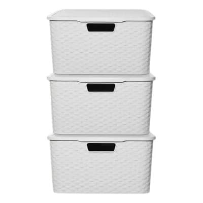 Tecson Lectra Canasto Organizador Símil Rattan Grande Tecson Lectra Blanco X 3 Unidades